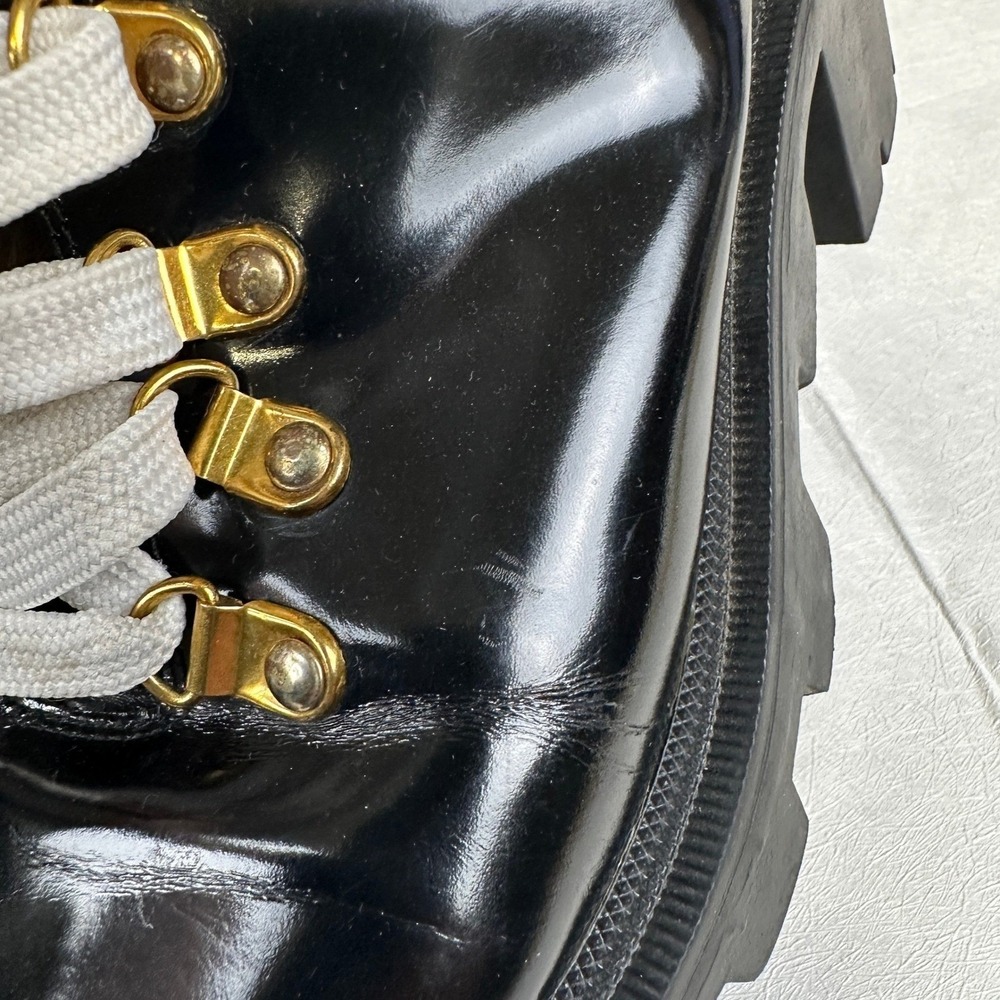 Gucci Combat Boots Black Patent Leather Lug Sole Gold Hardware Women's 7.5 - Picture 8 of 16